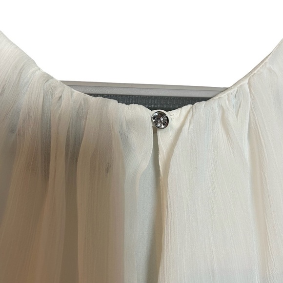 Sam Edelman White Sheer Gathered Neck Blouse w/ Back Keyhole Rhinestone Closure - Picture 12 of 14
